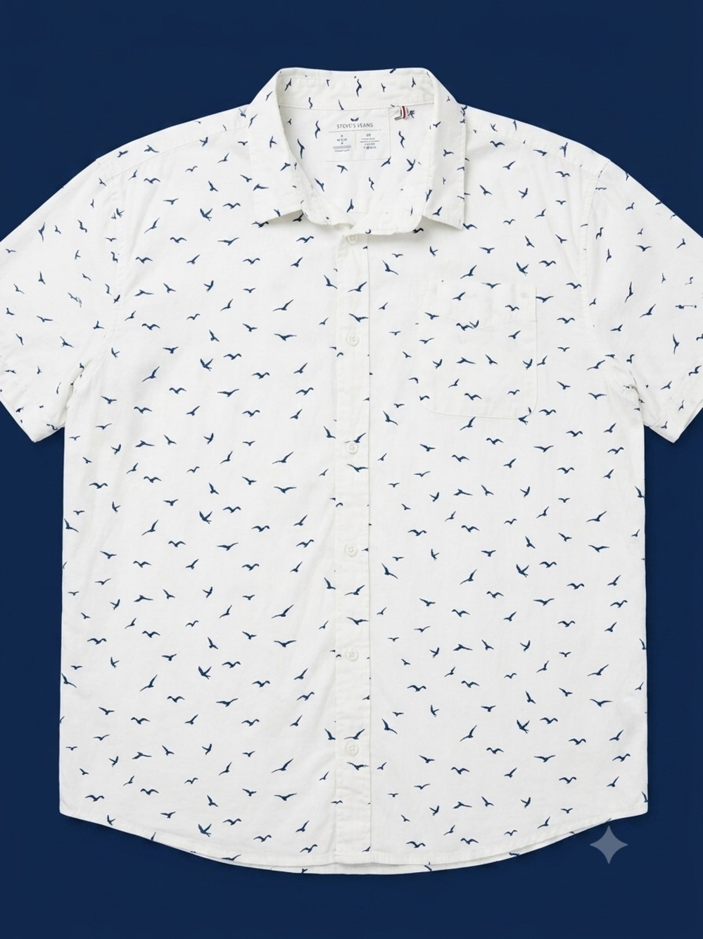 Steve's Jeans Mens 4X Bird Print Short Sleeve Button Down Shirt White Cotton